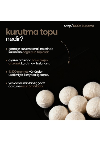 Doğal Yün Kurutma Topu | 4 adet - Çamaşırda Yumuşatma + Hızlı Kurutma + Enerji Tasarrufu fiyatları