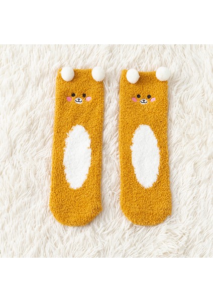 Tüysüz Mercan Kadife Çorap Isıtmalı Küçük Ayı Tabanlık Kadın (Yurt Dışından)