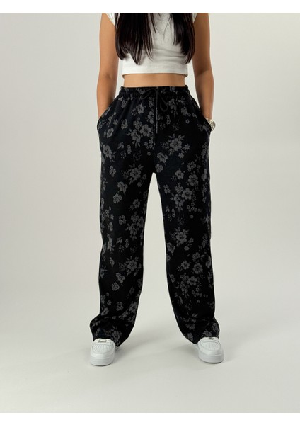 Tasarım Çiçek Baskı Kadın Baggy Pantolon COC1050