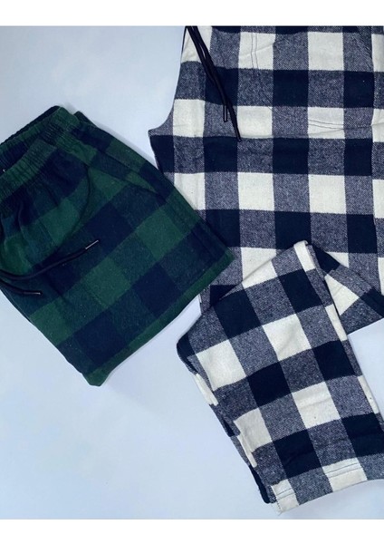 Erkek 2'li Kışlık Ekose Desenli Pazen Pamuklu Pijama Altı fiyatları