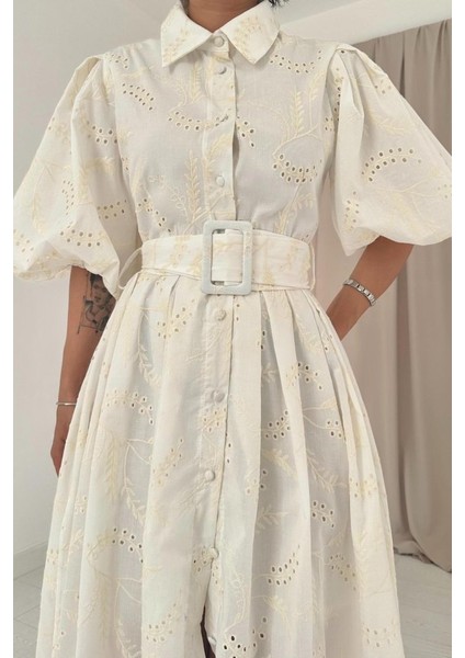 Bej Pileli Balkon Elbise modelleri