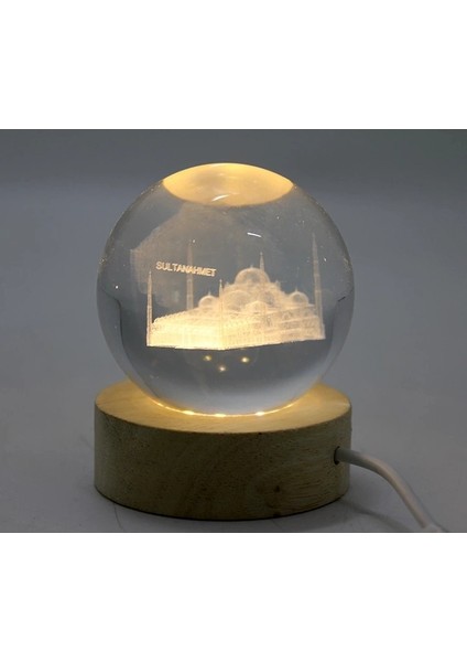 Buğz 3D Kristal Cam Küre Ahşap Soketli Istanbul Temalı LED Lamba AALK2574