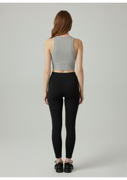 Pamuklu Halter Yaka Fitilli Crop 3'lü Paket Siyah Beyaz Gri