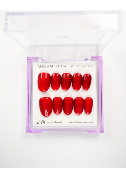 15'li Kırmızı Kısa Oval KOV1561 Tekrar Kullanılabilir El Yapımı Protez Takma Tırnak - Kırmızı-L modelleri