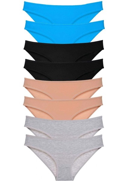 8 Adet Süper Eko Set Likralı Kadın Slip Külot Siyah Ten Gri Mavi