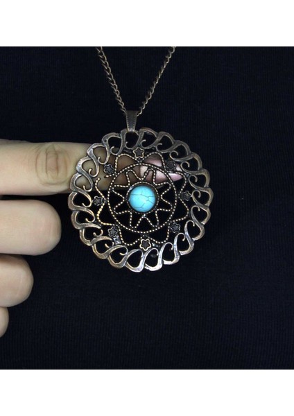 Doğal Taş Firuze Doğal Taşlı Yuvarlak Model Kadın Antik Kolye EUK47F