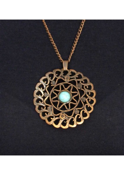 Doğal Taş Firuze Doğal Taşlı Yuvarlak Model Kadın Antik Kolye EUK47F fiyatları