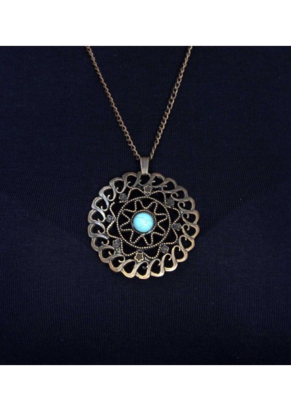 Doğal Taş Firuze Doğal Taşlı Yuvarlak Model Kadın Antik Kolye EUK47F modelleri