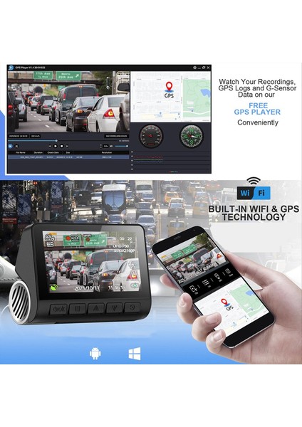 Araba Ultra Yüksek Çözünürlüklü 4K UHD Ön ve Arka Çift Kayıt Sürüş Kaydedici Adas Gps Wıfı A800S Optimize Edilmiş Sürüm C (Yurt Dışından) fırsatları