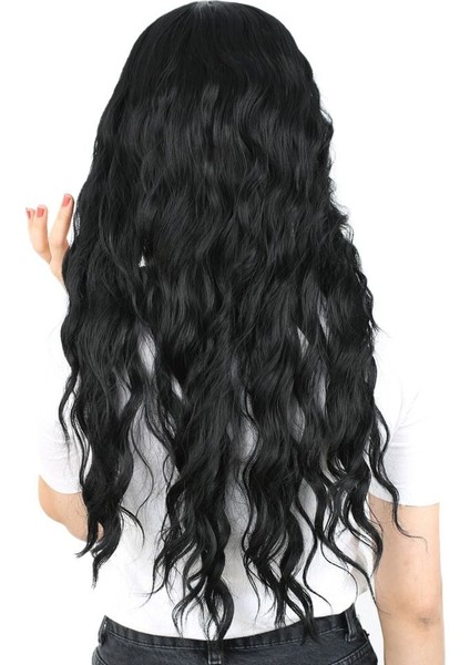 Perçemli Uzun Su Dalgası Fiber Sentetik Peruk/ Siyah fırsatları