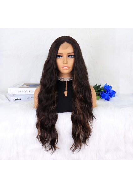 Kahverengi Karamel Işıltılı Su Dalgalı Fiber Sentetik Tül Peruk