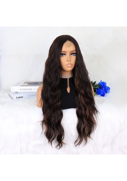Kahverengi Karamel Işıltılı Su Dalgalı Fiber Sentetik Tül Peruk modelleri