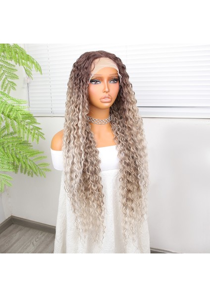 Afro Dalga Rus Kumralı Beyaz Platin Ombreli Işıltılı Fiber Sentetik Tül Peruk fiyatları