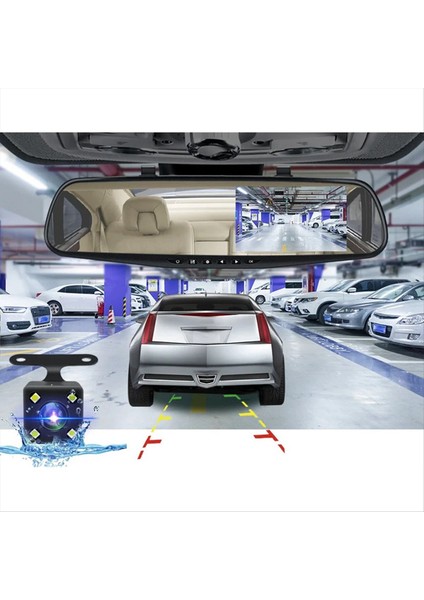 Dashcam Beyaz Aynalı Dvr 4.3 Inç Dash Kamera Fhd 1080P Otomatik Kayıt Destekli Arka Görüş Kamerası Video Kaydedici (Yurt Dışından)