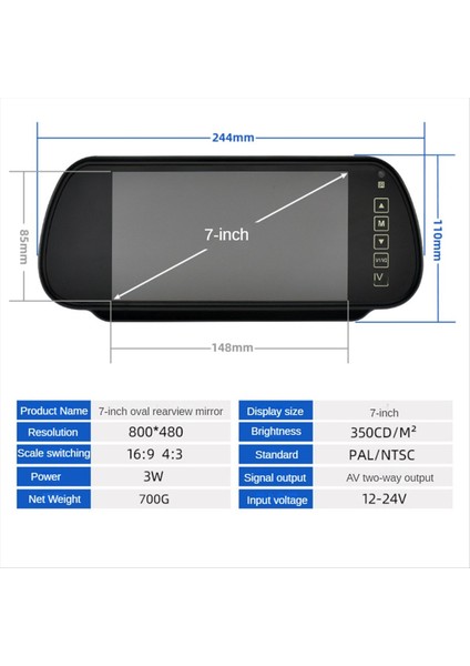 Inç Araç LCD Ayna Monitörü Park Ekranı Geri Görüş Kamerası Için Otomatik Görüntüleme Asistanı (Yurt Dışından)
