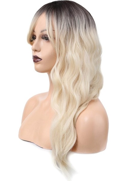 Dalgalı Perçemli Fiber Sentetik Orta Boy Peruk / Kahve / Beyaz Platin Röfleli fırsatları