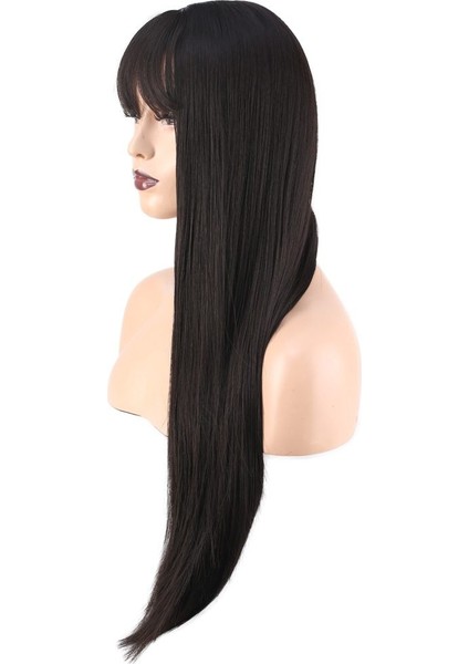 Düz Perçemli Uzun Fiber Sentetik Peruk / Kahverengi fırsatları