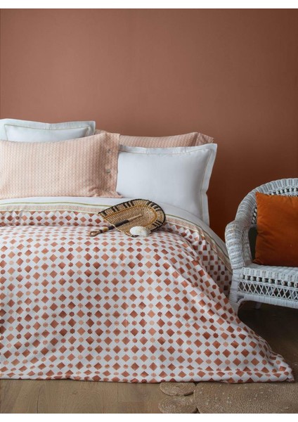 Kutusuz Terra Terracota Tensel Saten Baskı Çift Kişilik Nevresim/yastık KILIFI(2ADET)