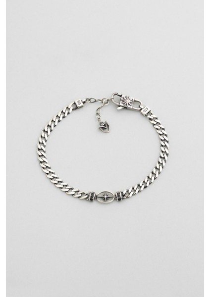 Kuzey Yıldızı Ikonlu Cilalı 21 cm Gümüş Erkek Zincir Bileklik