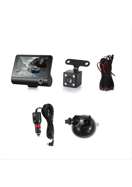 Inç Araç Dvr Araç Kamerası Hd Ekran 1080P 3 Lensli Video Kaydedici Ön + Iç + Arka Görüş Kamerası Araç Kamerası (Yurt Dışından)