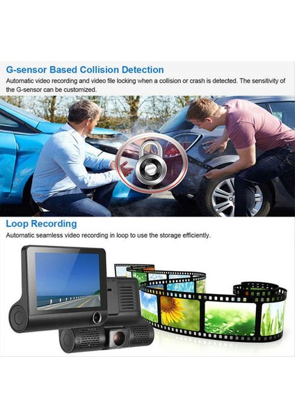 Inç Araç Dvr Araç Kamerası Hd Ekran 1080P 3 Lensli Video Kaydedici Ön + Iç + Arka Görüş Kamerası Araç Kamerası (Yurt Dışından) fırsatları