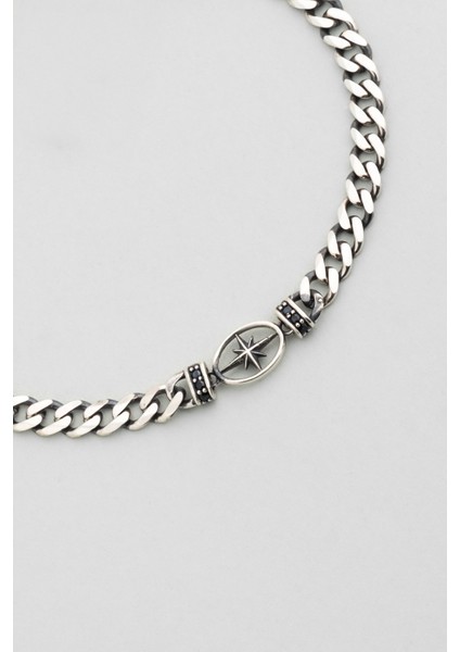 Kuzey Yıldızı Ikonlu Cilalı 21 cm Gümüş Erkek Zincir Bileklik indirimleri