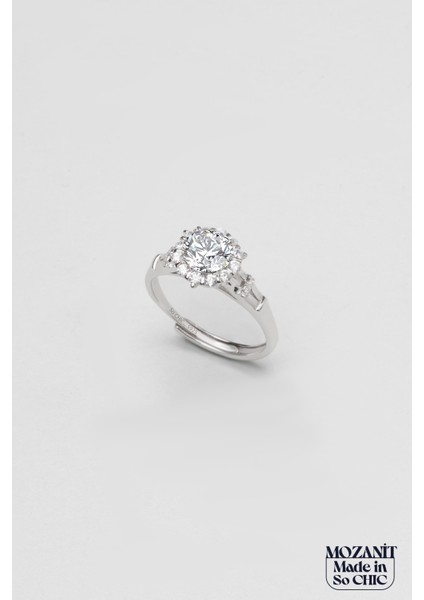 Görkemli Mozanit 18 Ayar Beyaz Altın Kaplama Ayarlanabilir Gümüş Yüzük