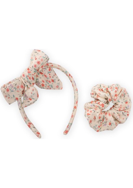 Taç Fiyoklu Lastikli Toka Seti Ekru Çiçekli