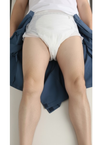 Adaptif Cırt Cırtlı Denim Mavi Yatan Hasta Tedavi ve Bakım Şortu