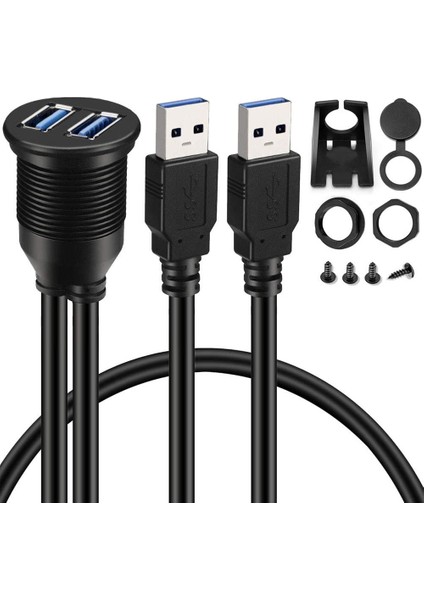 2 Port Çift USB 3.0 Aux Gömme Montaj Araç Tutucu Uzatma Kablosu Araba Kamyon Tekne Motosiklet Dashboard Panel-3ft (Yurt Dışından)