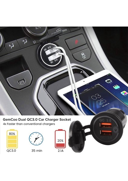 12V 36W Hızlı Şarj 3.0 Çift USB Araba Şarjı USB Hızlı Şarj Için Anahtarı ile Tekne Motosiklet Kamyon Sedan Kırmızı (Yurt Dışından)