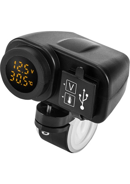 Motosiklet Şarj Qc3. 0 Dijital Ekran Çift USB Telefon Hızlı Şarj Voltmetre Termometre Telefon Şarj Soketi (Yurt Dışından)