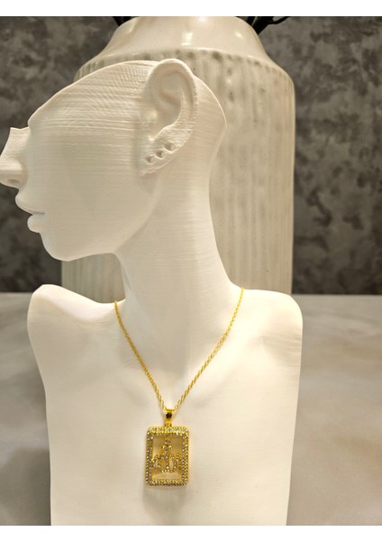 Taşlı Allah Yazılı Kolye-18K Altın Kaplama fırsatları