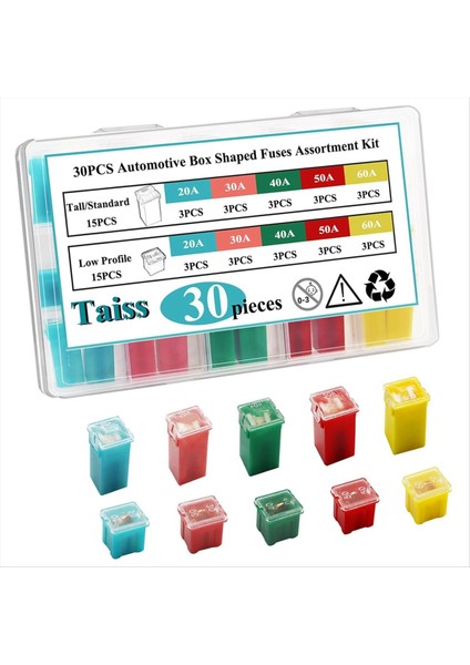 30 Adet Araba Sigortaları Çeşitler Kiti, Otomotiv Kombinasyonu Düşük ve Uzun Kutu Şekilli Sigorta Kiti, Araba / Rv / Kamyon / Motosiklet / Tekne (Yurt Dışından) indirimleri