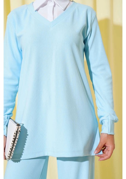 Gömlek Yaka Fitilli Salaş Ikili Takım Buz Mavisi fırsatları