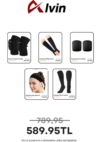 Voleybol Spor Seti - Dizlik, Elik, Saç Bandı, Bilek Havlusu Ve Uzun Çorap İle Tam Takım