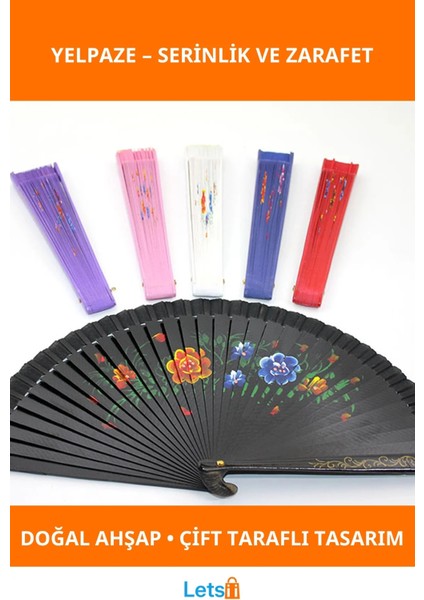Ahşap Çift Taraflı Dekoratif Yelpaze