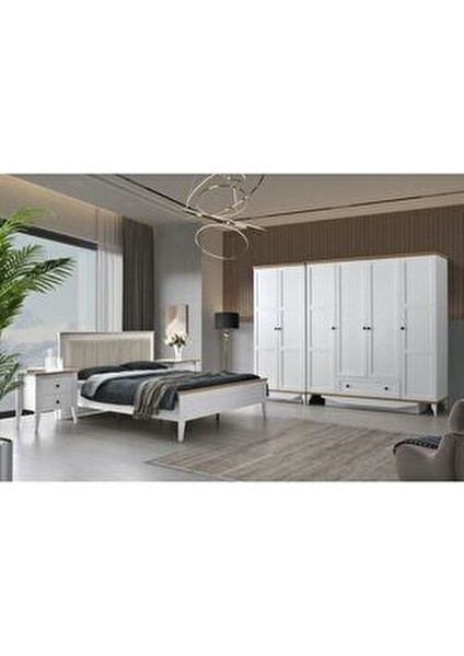 Poleska Genç Odası Takımı Modern Tasarım Beyaz Yonga Levha 5 Parça