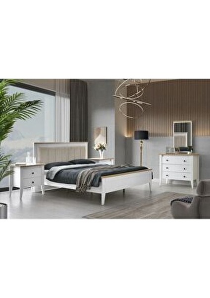 Poleska Genç Odası Takımı Modern Tasarım Beyaz Yonga Levha 5 Parça