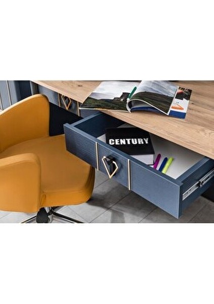 Smurfs Blue Genç Odası Takımı 5 Parça Yonga Levha Mavi Renkli Modern Tasarım