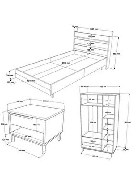 Leena Genç Odası Takımı Modern Tasarım Kahverengi Suntalam 3 Parça Set