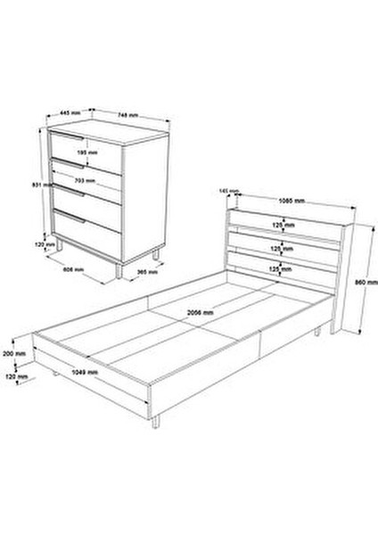 Leena Genç Odası Takımı 5'li Set Sepet LA26-S