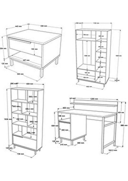 Leena Genç Odası Takımı 5'li Set Sepet LA26-S