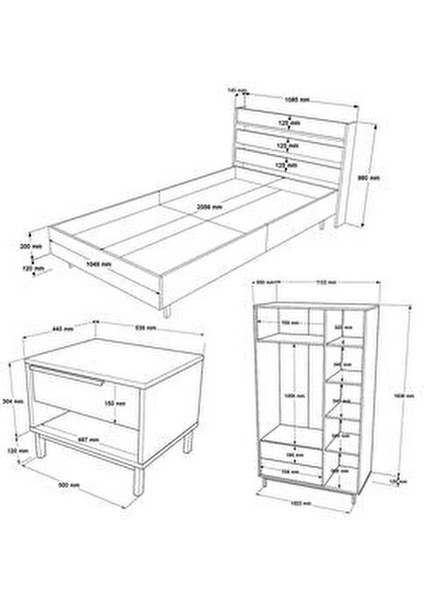Ocean Genç Odası Takımı Modern Tasarım Suntalam Malzemeden 3 Parça Set Sepet