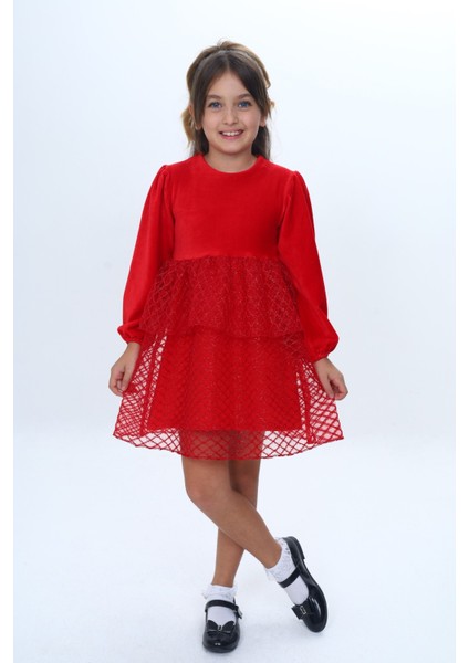 Kız Çocuk Kadife Kat Kat Fırfır Detaylı Elbise fırsatları