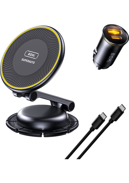 Superauto 65W Araç Içi Şarjı, 15W Şarj Aleti, Katlanır Telefon Tutucu