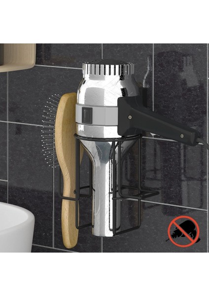 Saç Kurutmalık Askısı Paslanmaz Easyfix Yapışkanlı Siyah