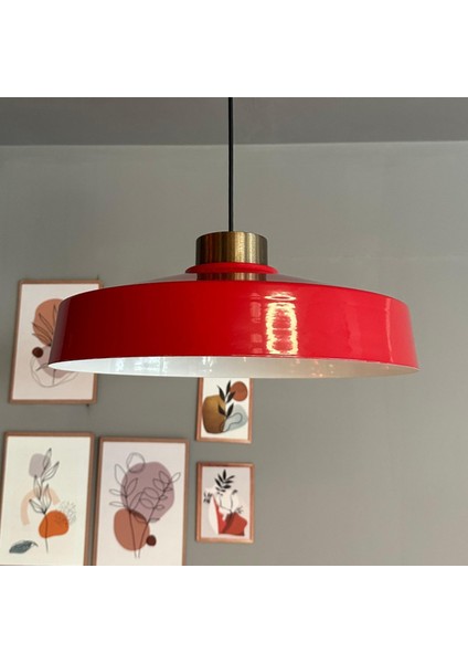 Açe Kırmızı Tekli Eskitme Plafonyer Başlık Avize Retro Sarkıt Ofis Showroom Salon Mutfak Avizeleri