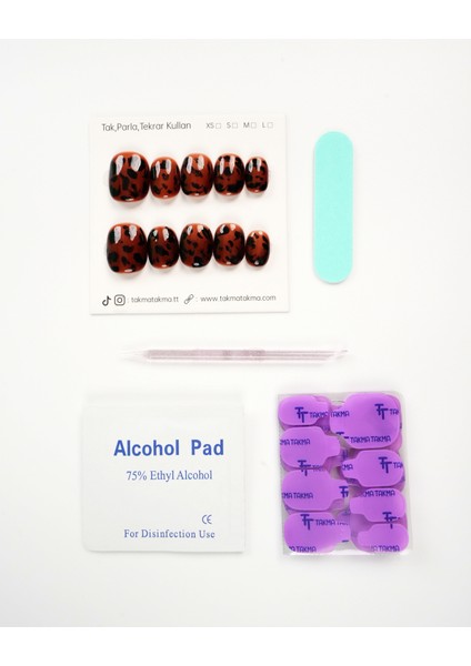 15'li Kahverengi Kısa Yuvarlak KYL1508 Tekrar Kullanılabilir El Yapımı Protez Takma Tırnak - Kahverengi-XS fırsatları