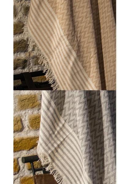 I?kili Krem-Gri Koltuk Örtüsü %100 Pamuk